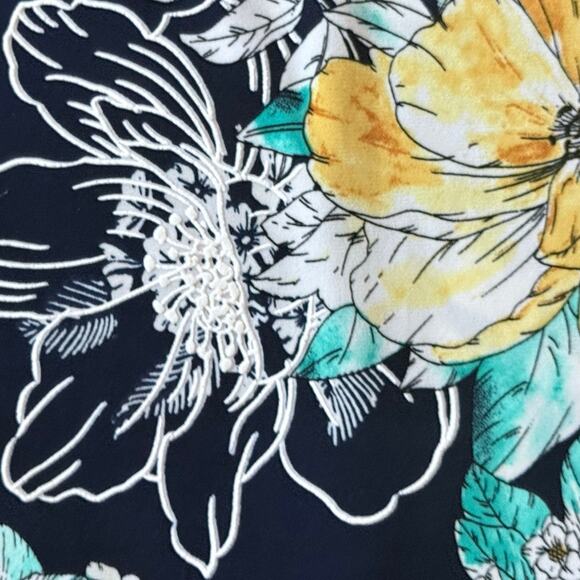 Connected Apparel Floral Print Dress Flowy Midi Dress Size 12 Navy Blue White - Picture 3 of 8